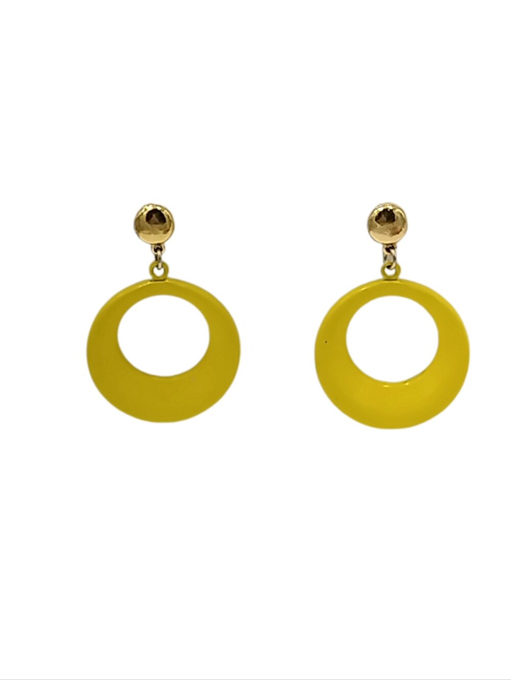 🙋 10/$20. Yellow & Gold-Tone Circle Dangle Pierced Earrings 1.75" NWOT